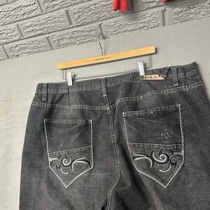 Vintage Russo Jeans 44x32 Black Wide Leg Y2K Hip Hop Streetwear Baggy